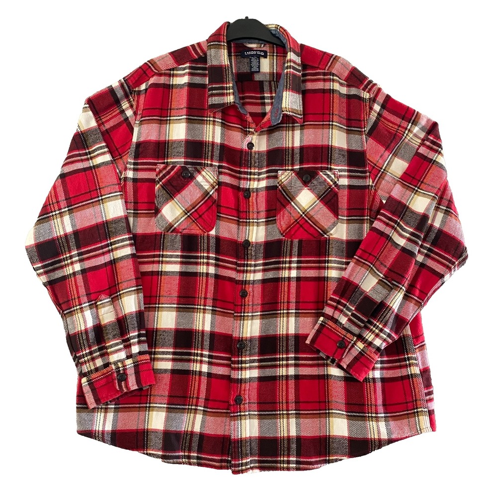 Men's Lands End Cotton Flannel Traditional Fit XL Tartan Plaid Shirt Long Sleeve